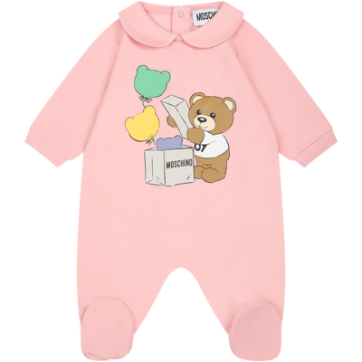 Moschino Kids' Pink Babygrow For Baby Girl With Teddy Bear E Print