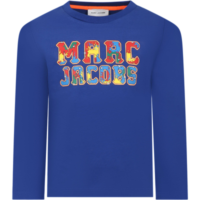 Little Marc Jacobs Kids' Blue T-shirt For Boy With Logo In Blu Elettrico