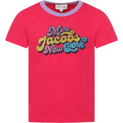 Little Marc Jacobs Kids' Fuchsia T-shirt For Girl With Logo In Fucsia