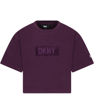 Dkny Kids' Purple T-shirt For Girl With Logo In Violet