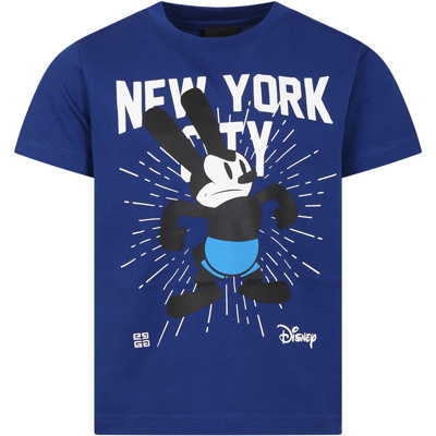 Givenchy Blue T-shirt For Kids With Oswald And Logo In Marine