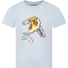 KENZO LIGHT BLUE T-SHIRT FOR BABY BOY WITH TIGER AND LOGO