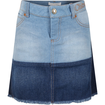 Chloé Kids' Casual Blue Skirt For Girl In Denim