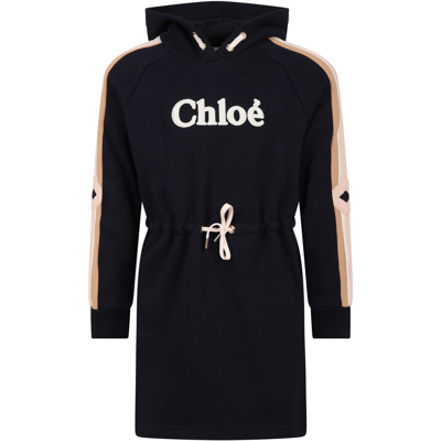 Chloé Kids' Blue Casual Dress For Girl With Logo