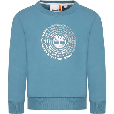 Timberland Kids' Light-blue Sweatshirt For Boy With Printed Logo