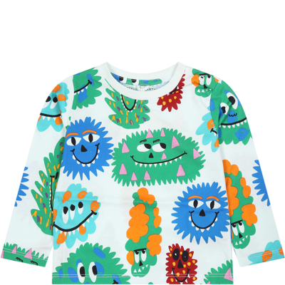 Stella Mccartney Light Blue T-shirt For Baby Boy With Print In White