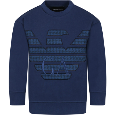 Armani Collezioni Kids' Blue Sweatshirt For Boy With Eaglet And Logo
