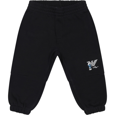 Armani Collezioni Babies' Blue Trousers For Bbay Boy With Eaglet And Smurf