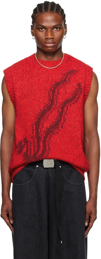 Lu'u Dan Red Intarsia Vest In Dark Red / Red