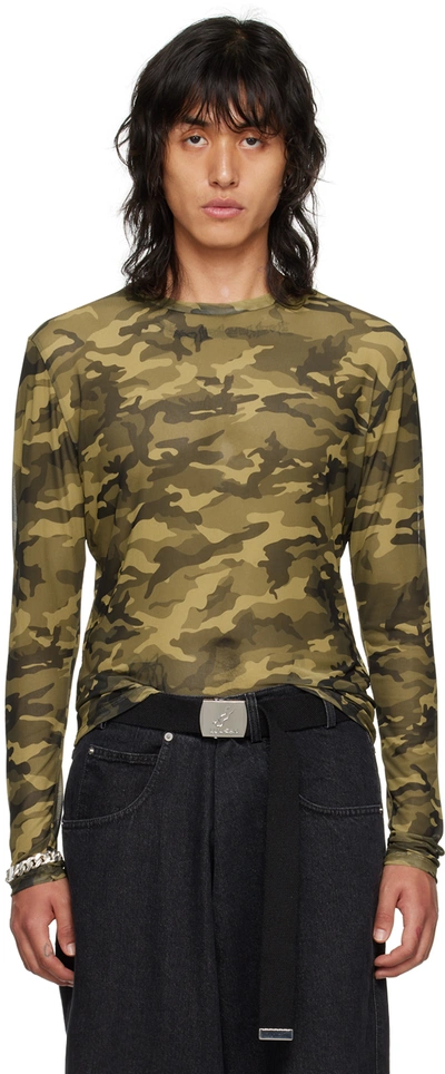 Lu'u Dan Green Camouflage Long Sleeve T-shirt In Camo Olive Print