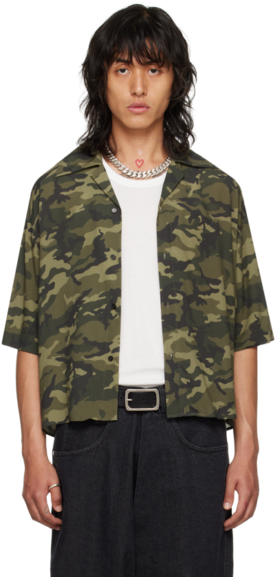 Lu'u Dan Green Camouflage Shirt In Camo Olive Print