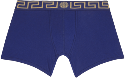 Versace Blue Greca Border Long Boxers In A85k-bluette-gold