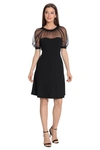 Maggy London Mesh Illusion Short Sleeve Dress In Black