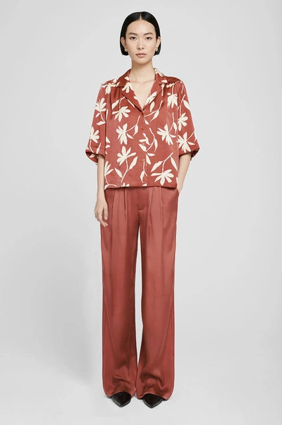 Anine Bing Row Shirt In Terracotta Daisy Print In Red