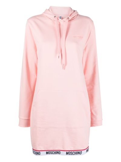 Moschino Logo-print Drawstring Hoodie In Pink