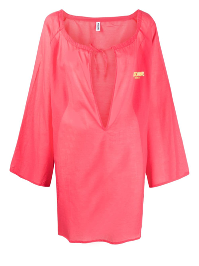 Moschino Logo-print Shift Dress In Pink