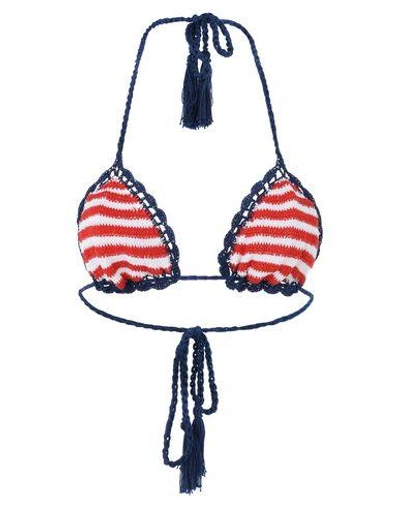 Anna Kosturova Sailor Sliding Striped Bikini Top In Red