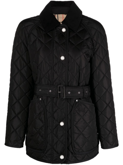 Burberry Quilted Belted Jacket In Black