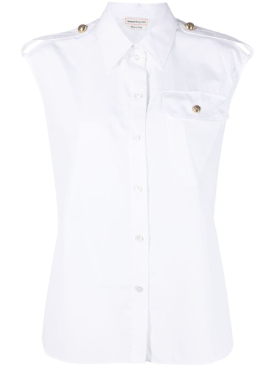 Alexander Mcqueen Military-pocket Sleeveless Shirt In White