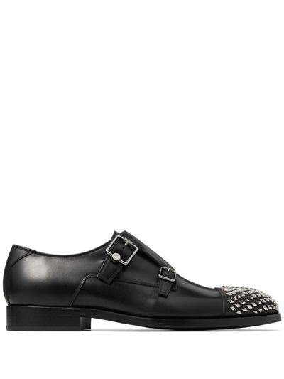 Jimmy Choo Finnion Studded Leather Monk Shoes In Black