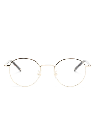 Montblanc Logo-plaque Round-frame Glasses In Gold