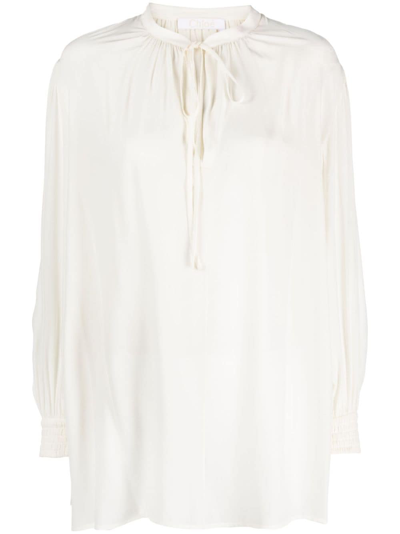 Chloé Lavallière-neck Silk Blouse In Neutrals