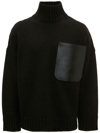 Jw Anderson Leather Patchpocket High Neck Knit In Black