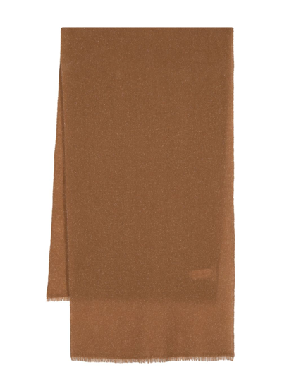 Fabiana Filippi Metallic-threading Frayed-hem Scarf In Brown