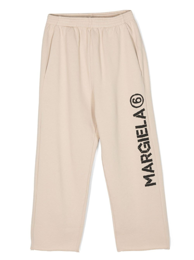 Mm6 Maison Margiela Kids' Logo-print Cotton Track Trousers In Beige