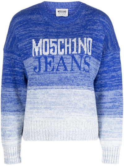 Moschino Jeans Logo Blue Sweater In Patterned Blue