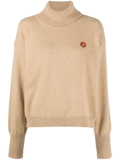 Kenzo Turtle Neck Crest Jumper In Beige