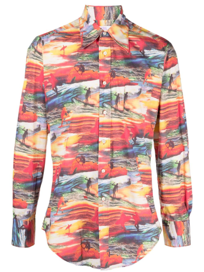 Erl Sunset-print Cotton Shirt In Multicolor