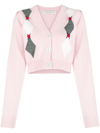 Alessandra Rich Diamond Jacquard Wool Knit Crop Cardigan In Pink