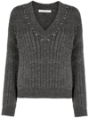 ALESSANDRA RICH STUD-EMBELLISHED RIBBED-KNIT JUMPER