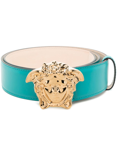 Versace Medusa Leather Belt In Blue