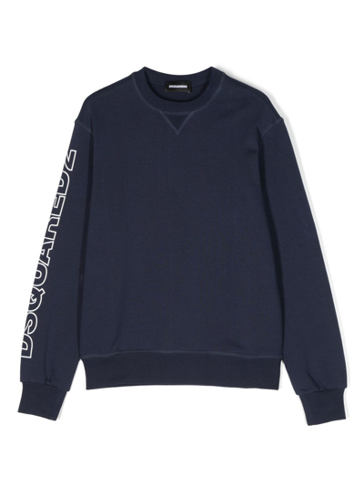 Dsquared2 Kids' Logo-print Cotton Sweatshirt In Blue