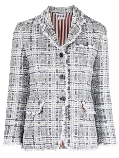 Thom Browne Crochet-trim Single-breasted Blazer In Grey