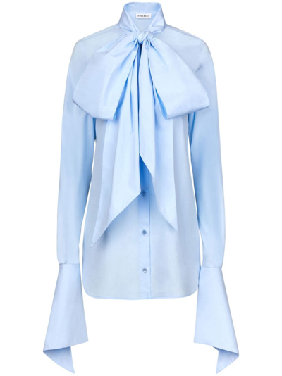 Nina Ricci Pussy-bow Collar Cotton Shirt In Blue