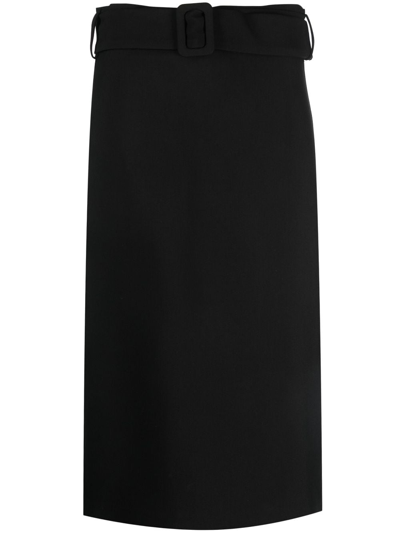 P.a.r.o.s.h Belted Straight Midi Skirt In Black