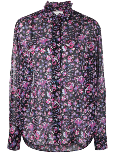 Marant Etoile Floral Cotton Blouse In Blue