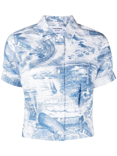 Thom Browne Illustration-print Short-sleeved Shirt In White