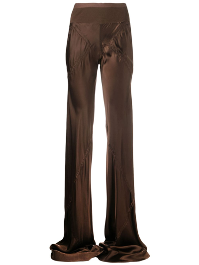 Rick Owens Ribbed-waistband Flared Trousers In Brown