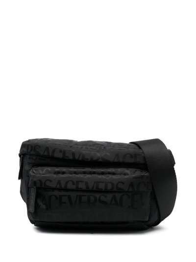 Versace Logo-print Zipped Belt Bag In Black