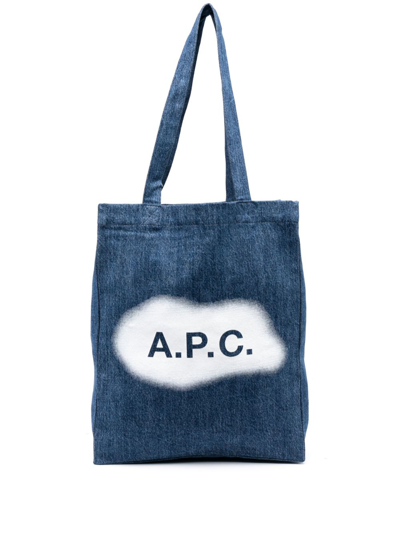 Apc Lou Washed Denim Tote Bag In Washed Indigo