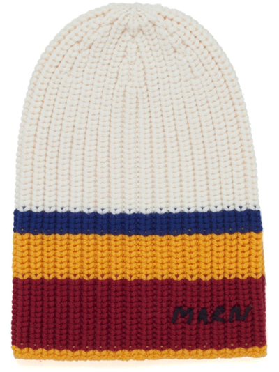 Marni Striped Ribbed-knit Wool Beanie In White