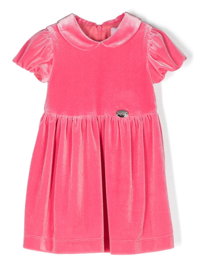Chiara Ferragni Babies' Short-sleeve Velvet Dress In Pink