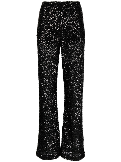 P.a.r.o.s.h Sequin-emebllished Wide-leg Trousers In Black