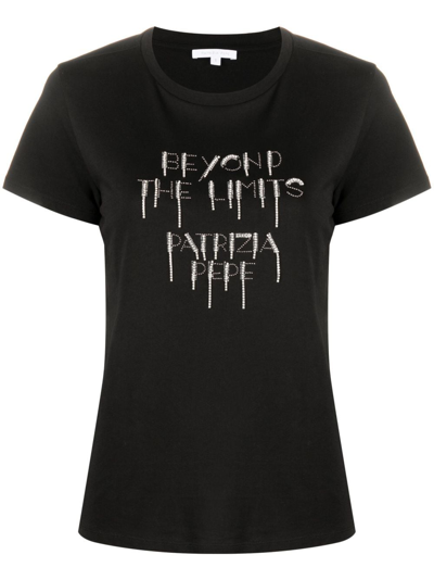 Patrizia Pepe Crystal-embellished Slogan T-shirt In Black