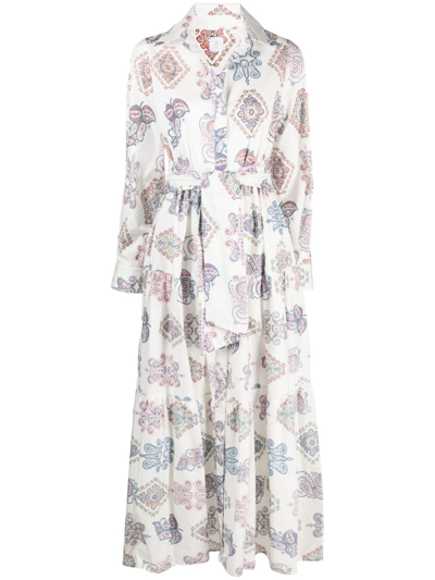 Eleventy Paisley-print Tiered Cotton Dress In White