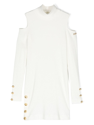 Monnalisa Kids' Long-sleeve Ribbed-knit Dress In White
